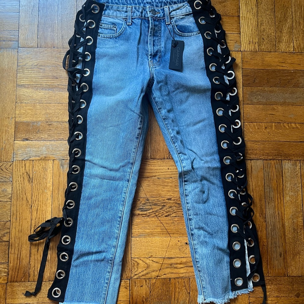 Carmar Denim Jeans with Black Lace-Up Sides